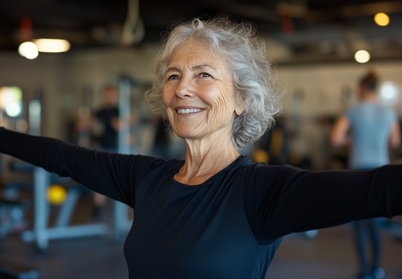 Активна людина зрілого віку займається фітнесом